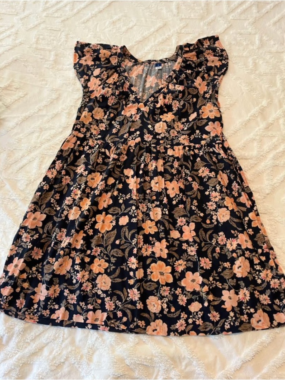 Old Navy Mini Dress with Peach and Navy Floral Print